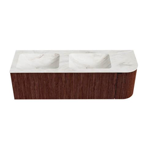 Mondiaz KURVE-DLUX Badkamermeubelset - 145x46x40cm - 1 lade - 1 deur - wastafel solid surface - dubbel / links - 2 kraangaten - Ruby SW1415920