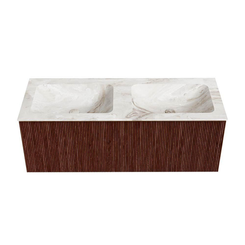 Mondiaz KURVE-DLUX Ensemble de meubles de salle de bains - 120x46x40cm - 1 tiroir - lavabo solid surface - double - 2 trous de robinet - Ruby SW1416120