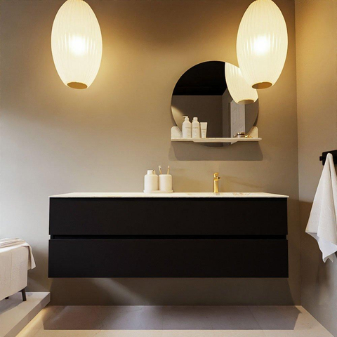 MONDIAZ VICA-DLUX Ensemble meuble de salle de bains - 150cm - meuble bas urban - 2 tiroirs - lavabo encastré cloud à droite - 1 trou de robinet - version haute 60cm - frape SW1088685