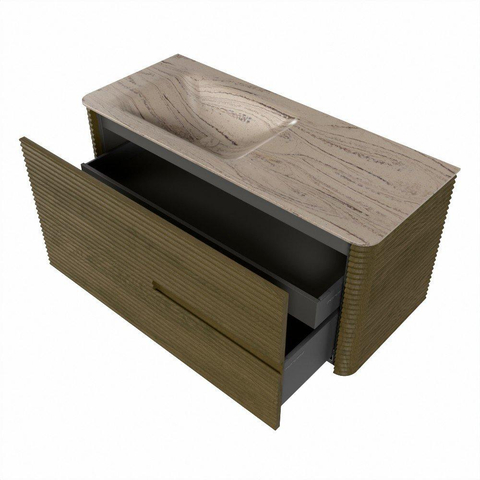 Mondiaz CIRO-DLUX Badkamermeubelset - 110x45x50cm - Solid surface wastafel Arena - 1 wasbak Links - 1 kraangat - 2 lades - Dusk SW1533092