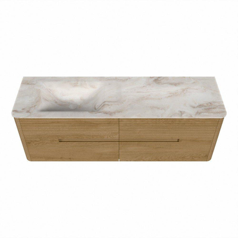 Mondiaz CIRO-DLUX Ensemble de meubles de salle de bains - 150x45x50cm - Vasque solid surface Frappe - 1 lavabo à gauche - 1 trou de robinet - 4 tiroirs - Chêne SW1530875