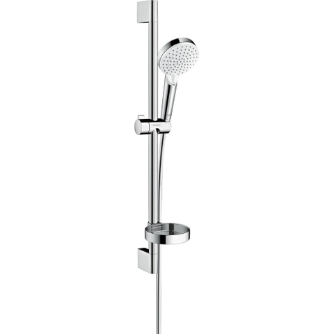 Hansgrohe Crometta Glijstangset - met Crometta Vario - handdouche - met 2 straalsoort - met Casetta zeepschaal 65c - wit chroom SW73216