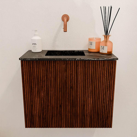 Mondiaz JOYA-DLUX 50cm toiletmeubel - kleur Ruby - Wastafel FAYE positie Links Zonder kraangat kleur Lava. SW1423603