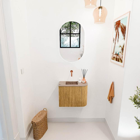 Mondiaz JOYA-DLUX 51.6cm toiletmeubel - ronding rechts kleur Oak - Wastafel FAYE positie Links Zonder kraangat kleur Arena. SW1423900
