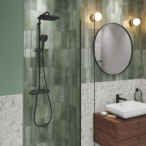 Grohe Vitalio Comfort 250 QuickFix Regendoucheset - 25cm - hoofddouche - vierkante handdouche - 2 straalsoorten - met douchethermostaat - matte black (mat zwart) SW1126675