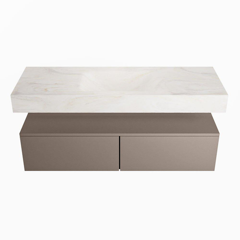 Mondiaz ALAN-DLUX Ensemble de meuble - 130cm - meuble Smoke mat - 2 tiroirs - Lavabo Cloud Ostra suspendu - vasque Centre - 0 trous de robinet SW807323