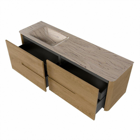 Mondiaz CIRO-DLUX Badkamermeubelset - 160x45x50cm - Solid surface wastafel Arena - 1 wasbak Links - 1 kraangat - 4 lades - Oak SW1531362