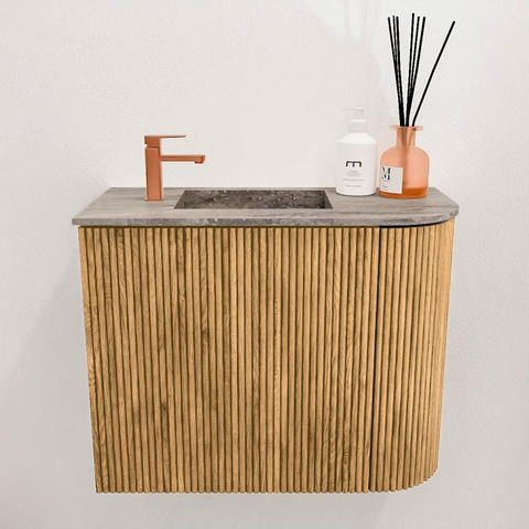 Mondiaz JOYA-DLUX Meuble de toilette 51,6cm - arrondi droit couleur Chêne - Vasque FAYE position Gauche 1 trou de robinet couleur Oza SW1424102