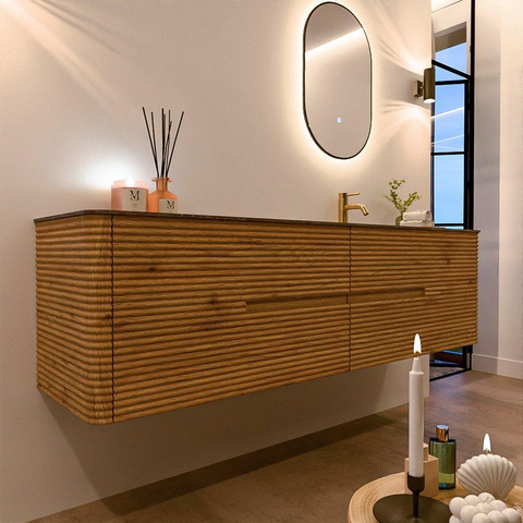 Mondiaz CIRO-DLUX Badkamermeubelset - 180x45x50cm - Solid surface wastafel Oza - 1 wasbak Rechts - 1 kraangat - 4 lades - Oak SW1531163