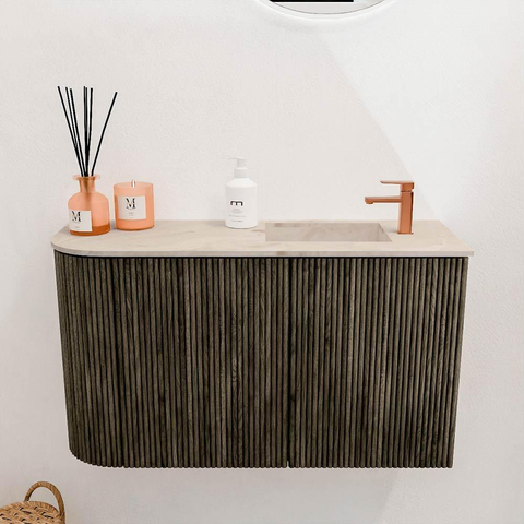 Mondiaz JOYA-DLUX 71.6cm toiletmeubel - ronding links kleur Shadow - Wastafel FAYE positie Rechts 1 kraangat kleur Frappe. SW1422696