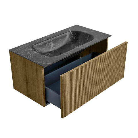 Mondiaz KURVE-DLUX Ensemble de meubles de salle de bain - 90x46x40cm - 1 tiroir - lavabo solid surface - centre - 1 trou de robinet - Dusk SW1415258