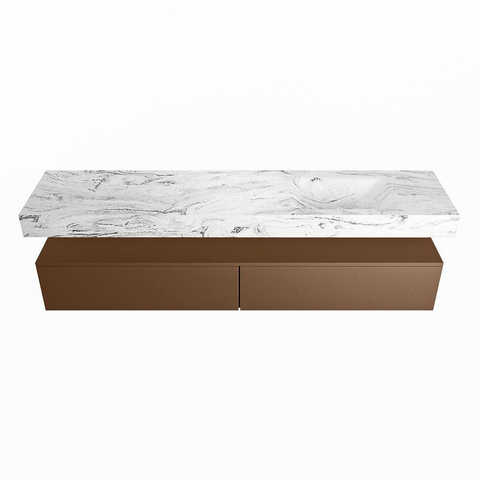 Mondiaz ALAN-DLUX Ensemble de meuble - 200cm - meuble Rust mat - 2 tiroirs - Lavabo Cloud Glace suspendu - vasque Droite - 0 trous de robinet SW806117