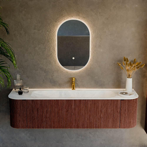 Mondiaz KURVE-DLUX Ensemble de meuble de salle de bains - 170x46x40cm - 1 tiroir - 2 portes - vasque solid surface - centrale - 1 trou de robinet - Ruby SW1415873