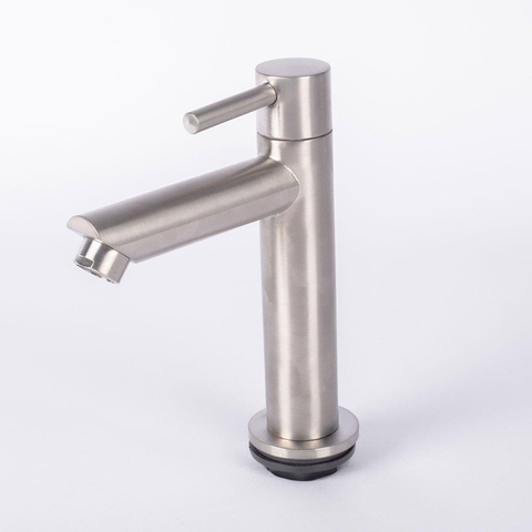 Fortifura Calvi Fonteinkraanset - staande fonteinkraan - laag - always open plug - design - sifon - PVD - geborsteld RVS SW798640