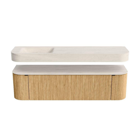 MONDIAZ THOR-DLUX 170cm meuble de salle de bains arrondi gauche + droite couleur Oak avec 1 tiroir et 2 portes. Vasque suspendue CLOUD gauche 1 trou de robinet couleur Meli. SW1465746