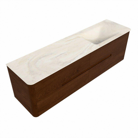 Mondiaz CIRO-DLUX Badkamermeubelset - 170x45x50cm - Solid surface wastafel Ostra - 1 wasbak Rechts - zonder kraangaten - 4 lades - Ruby SW1533794