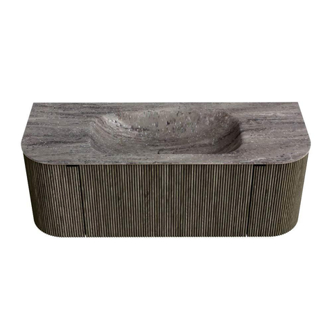 MONDIAZ KURVE-DLUX 120cm badmeubel ronding Links + Rechts kleur Shadow met 1 lade en 2 deuren. Wastafel BIG SMALL Midden 1 kraangat Oza. SW1432864