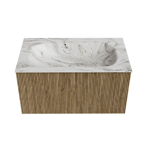 Mondiaz KURVE-DLUX Badkamermeubelset - 80x46x40cm - 1 lade - wastafel solid surface - midden - 1 kraangat - Dusk SW1415462