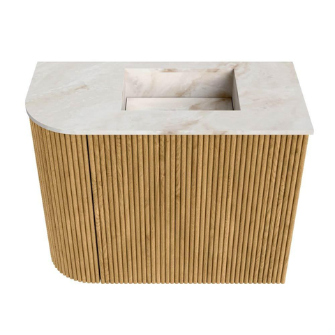 Mondiaz JOYA-DLUX 51.6cm toiletmeubel - ronding links kleur Oak - Wastafel FAYE positie Rechts Zonder kraangat kleur Frappe. SW1421902