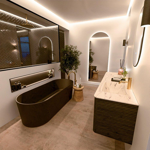 Mondiaz CIRO-DLUX Meuble de salle de bains - 170x45x50cm - Plan vasque solid surface Nata - 1 lavabo à droite - 1 trou de robinet - 4 tiroirs - Shadow SW1532595