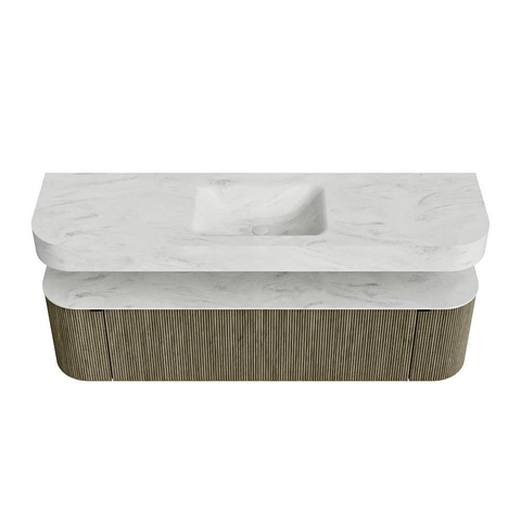 MONDIAZ THOR-DLUX 170cm meuble de salle de bains arrondi gauche + droite couleur Shadow avec 1 tiroir et 2 portes. Vasque suspendue CLOUD Milieu sans trou de robinet couleur Opalo. SW1465546