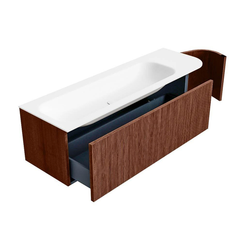 Mondiaz KURVE Badkamermeubelset - 145x46x40cm - 1 lade - 1 deur - wastafel solid surface - links - 2 kraangaten - Ruby SW1415310