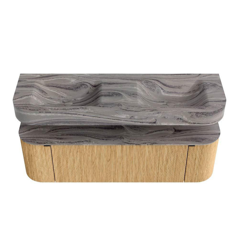 MONDIAZ THOR-DLUX 150cm badmeubel ronding links + rechts kleur Oak met 1 lade en 2 deuren. Vrijhangende wastafel CLOUD Dubbel 2 kraangaten kleur Sombra. SW1464925