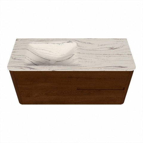 Mondiaz CIRO-DLUX Badkamermeubelset - 110x45x50cm - Solid surface wastafel Nata - 1 wasbak Links - zonder kraangaten - 2 lades - Ruby SW1532037