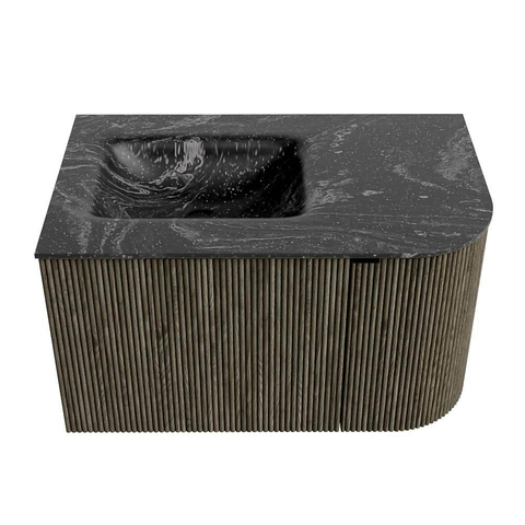 Mondiaz KURVE-DLUX Ensemble de meubles de salle de bains - 75x46x40cm - 1 tiroir - 1 porte - lavabo solid surface - gauche - sans trou de robinet - Shadow SW1414627