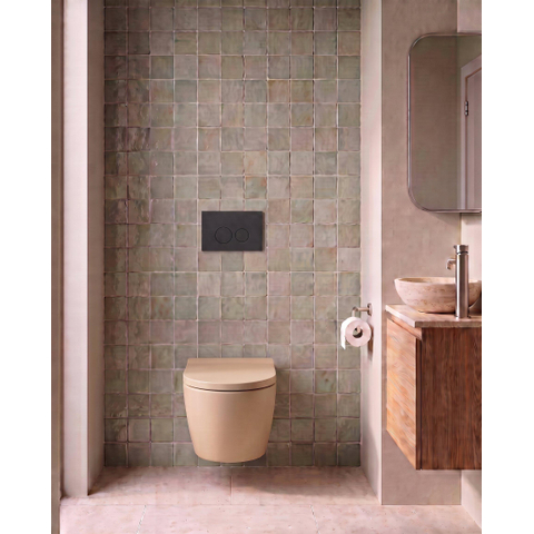 QeramiQ Dely Ensemble WC - 36.3x51.7cm - cuvette profonde - sans bride - réservoir encastré Geberit UP720 - abattant WC à fermeture amortie - 35mm - plaque de commande beige - boutons ronds - beige mat SW1427097