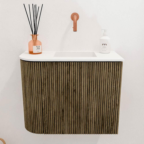 Mondiaz JOYA 51.6cm toiletmeubel - ronding links kleur Dusk - Wastafel FAYE positie Rechts Zonder kraangat kleur Talc. SW1421597