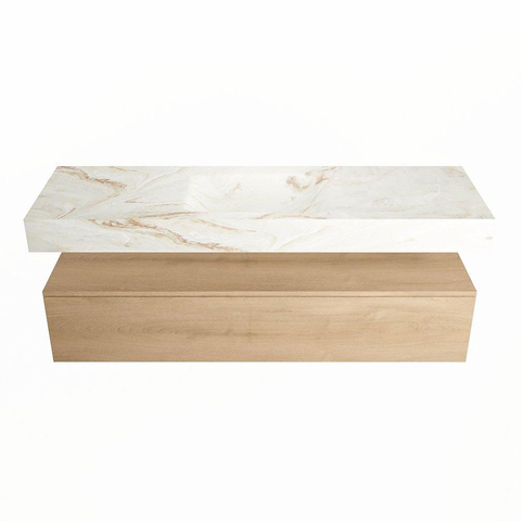 MONDIAZ ALAN - DLUX Ensemble meuble de salle de bains - 150cm - meuble bas - Chêne blanchi - 1 tiroir - lavabo suspendu - vasque au centre - 1 trou de robinet - Frappe SW808841