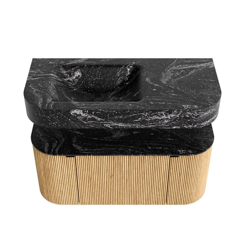 MONDIAZ THOR-DLUX 100cm meuble de salle de bains arrondi gauche + droite couleur Oak avec 1 tiroir et 2 portes. Vasque suspendue CLOUD Gauche 1 trou de robinet couleur Lava. SW1467311
