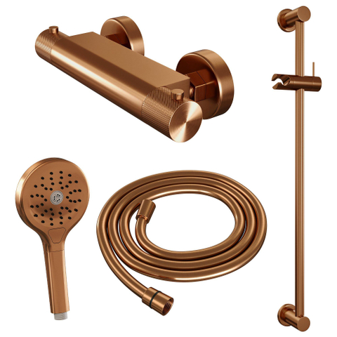 Brauer Copper Carving Douchekraan opbouw - glijstang - 1 functie - 2 carving knoppen - handdouche rond 3 standen - PVD - geborsteld koper SW1164697
