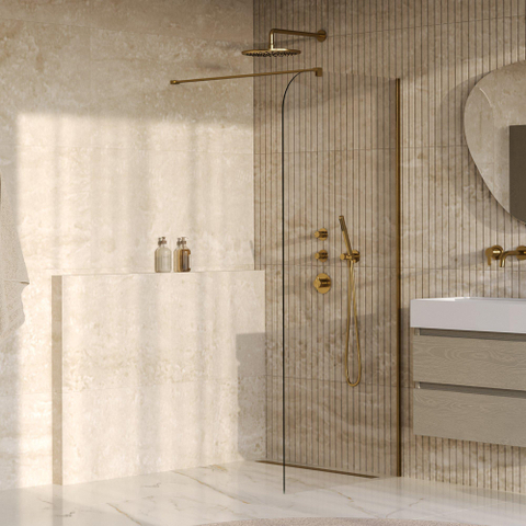 BRAUER Orion Paroi de douche à l'italienne - 90x200cm - verre transparent - revêtement en verre - PVD - Or brossé SW1476005