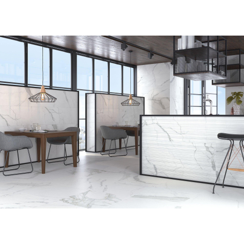 ÉCHANTILLON Terravito Alpuro carreau mural et de sol - 75x75cm - 10.2mm - Carré - rectifié - Imitation marbre - Blanc/noir mat SW736356