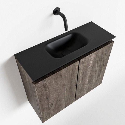 MONDIAZ TURE Toiletmeubel 60x23x50cm met 0 kraangaten 2 deuren dark brown mat Wastafel Eden midden Solid Surface Zwart SW475527
