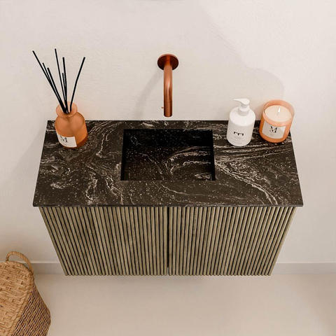 Mondiaz JOYA-DLUX 60cm meuble de salle de bains - couleur Dusk - Vasque FAYE position Milieu Sans trou de robinet couleur Lava. SW1423209