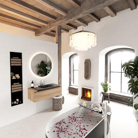 Mondiaz BUKLA Ensemble de meuble - 100x45x34cm - 1 trou de robinet - lavabo centré - solid surface - Urban - sans poignée - 1 tiroir - Mélamine - Chêne blanchi SW704793