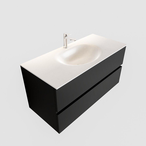 ENSEMBLE DE MEUBLE MONDIAZ VICA - 100cm - 2 tiroirs - lavabo Moon central - 1 trou de robinet - solid surface urban SW410213
