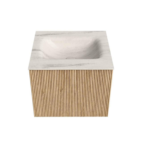 MONDIAZ KURVE-DLUX Meuble de salle de bains 50 cm couleur Oak avec 1 tiroir et 0 porte. Lavabo GRUNNE Central sans trou de robinet Meli. SW1431568