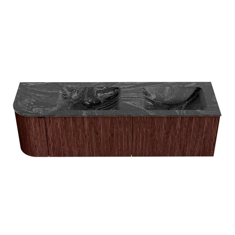 Mondiaz KURVE-DLUX Ensemble de meuble de salle de bains - 155x46x40cm - 2 tiroirs - 1 porte - vasque solid surface - double / droite - sans trou de robinet - Ruby SW1416008
