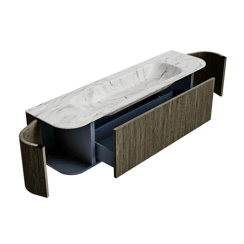 Mondiaz KURVE-DLUX Ensemble de meuble de salle de bains - 170x46x40cm - 1 tiroir - 2 portes - vasque solid surface - central - 1 trou de robinet - Shadow SW1414576
