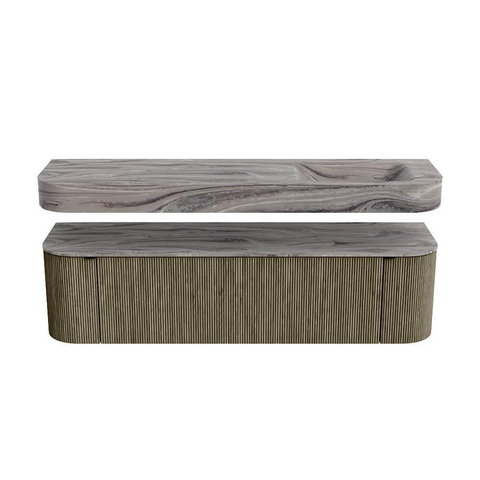 MONDIAZ THOR-DLUX 170cm meuble de salle de bains arrondi gauche + droite couleur Shadow avec 1 tiroir et 2 portes. Vasque suspendue CLOUD Droite 1 trou de robinet couleur Sombra. SW1465883