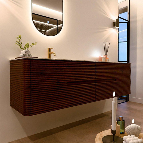 Mondiaz CIRO-DLUX Badkamermeubelset - 180x45x50cm - Solid surface wastafel Glace - 1 wasbak Links - 1 kraangat - 4 lades - Ruby SW1531678