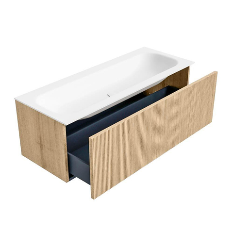 MONDIAZ KURVE Meuble de salle de bains 120cm couleur Oak avec 1 tiroir. Lavabo BIG LARGE au centre 2 trous de robinet Talc. SW1138255