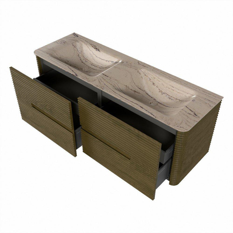 Mondiaz CIRO-DLUX Badkamermeubelset - 140x45x50cm - Solid surface wastafel Arena - 2 wasbak Dubbel - zonder kraangaten - 4 lades - Dusk SW1533112