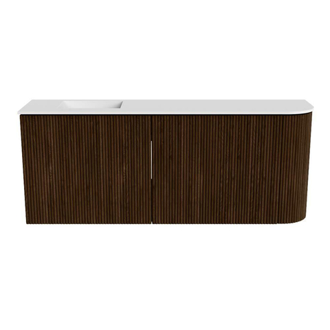 Mondiaz JOYA 101.6cm toiletmeubel - ronding rechts kleur Walnut - Wastafel FAYE positie Links 1 kraangat kleur Talc. SW1421279