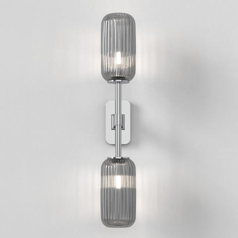 Astro Tacoma Twin Wandlamp/Plafondlamp - 230V - IP44 - cilinder - geribbeld - smoke glas - chroom SW1569664