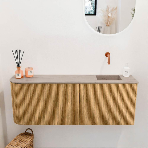 Mondiaz JOYA-DLUX 111.6cm toiletmeubel - ronding links kleur Oak - Wastafel FAYE positie Rechts Zonder kraangat kleur Saba. SW1424211